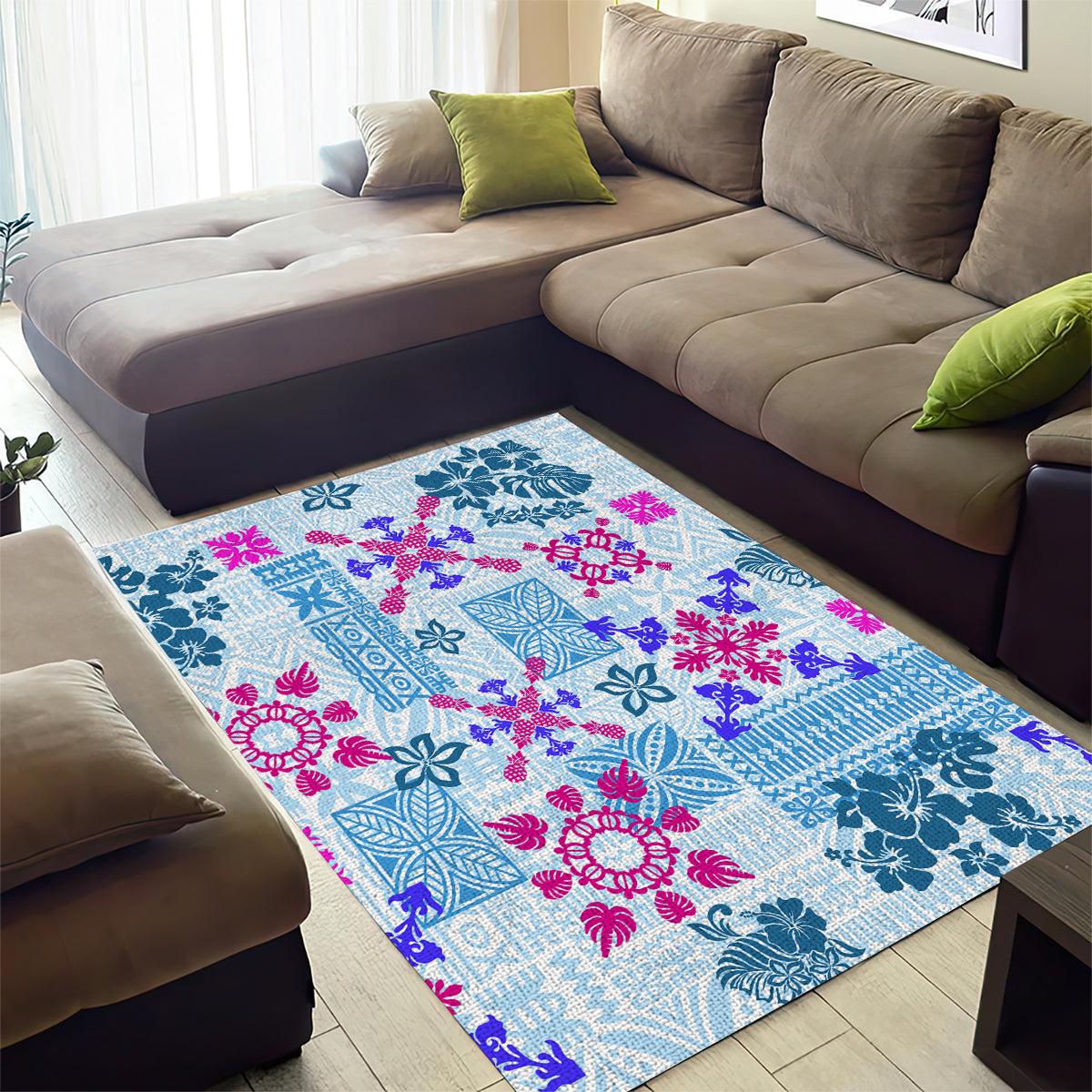 Hawaii Tapa Tribal Area Rug With Hawaiian Quilt Pattern Blue LT9 - Wonder Print Shop