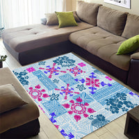 Hawaii Tapa Tribal Area Rug With Hawaiian Quilt Pattern Blue LT9 - Wonder Print Shop