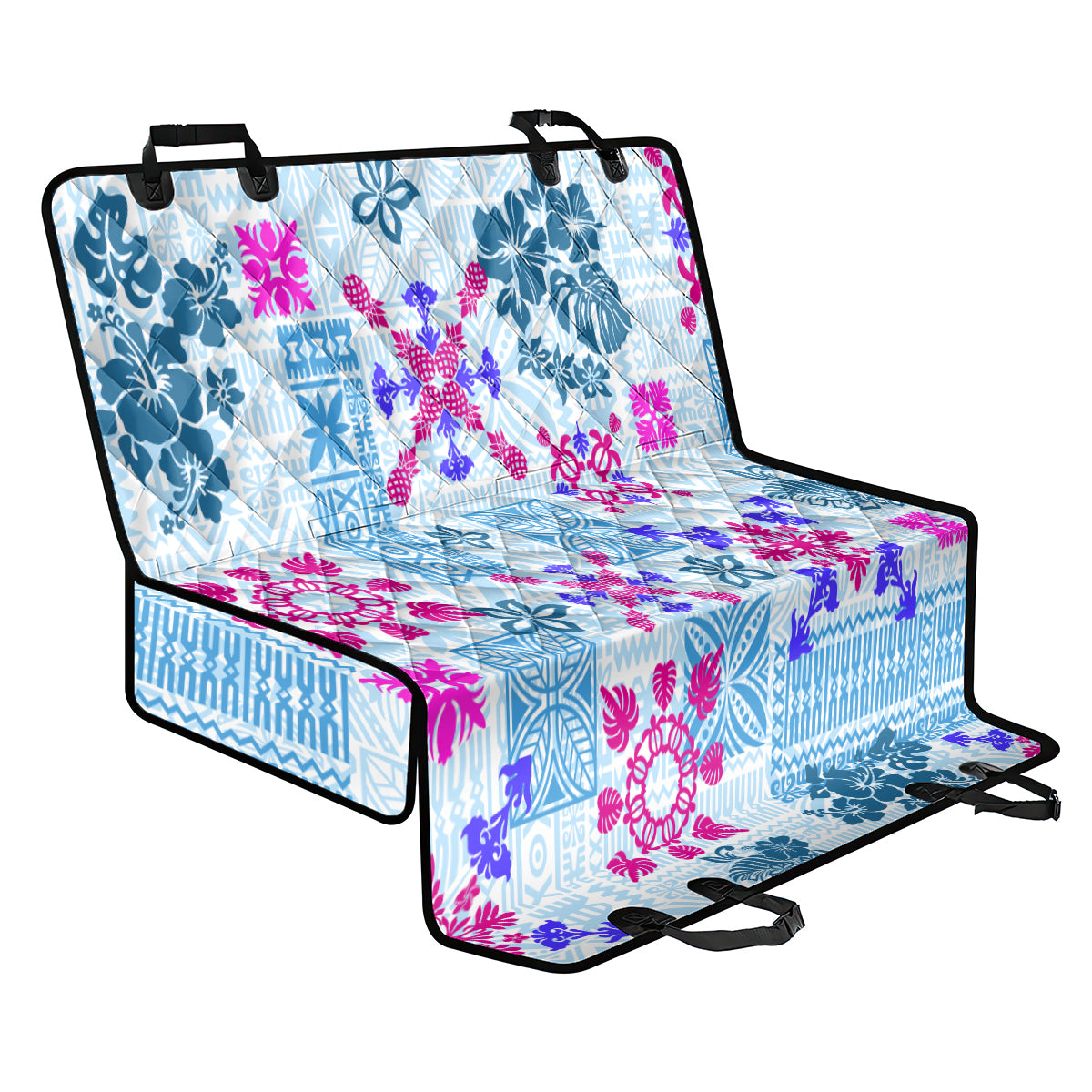 Hawaii Tapa Tribal Back Car Seat Cover With Hawaiian Quilt Pattern Blue LT9 - Wonder Print Shop