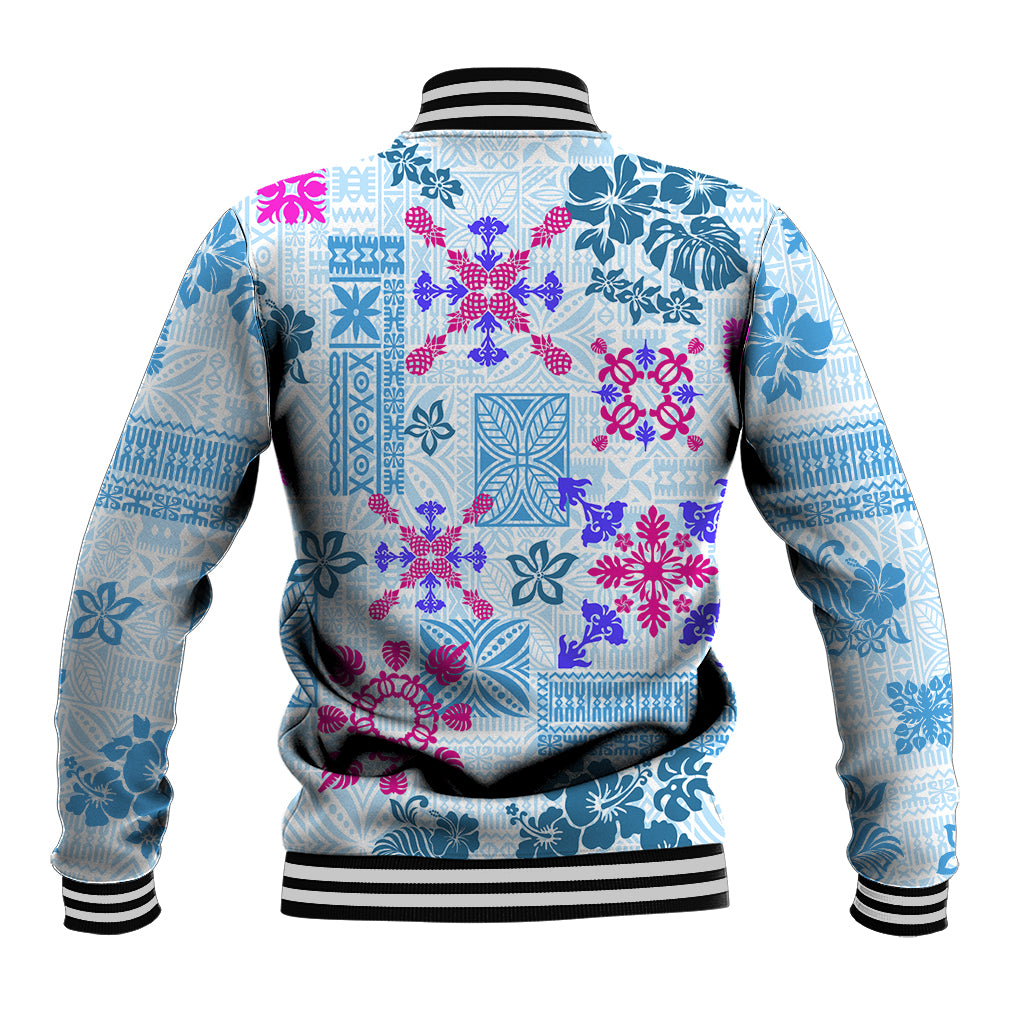 Hawaii Tapa Tribal Baseball Jacket With Hawaiian Quilt Pattern Blue LT9 - Wonder Print Shop