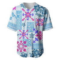 Hawaii Tapa Tribal Baseball Jersey With Hawaiian Quilt Pattern Blue LT9 - Wonder Print Shop
