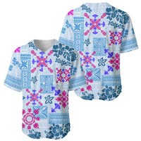 Hawaii Tapa Tribal Baseball Jersey With Hawaiian Quilt Pattern Blue LT9 - Wonder Print Shop