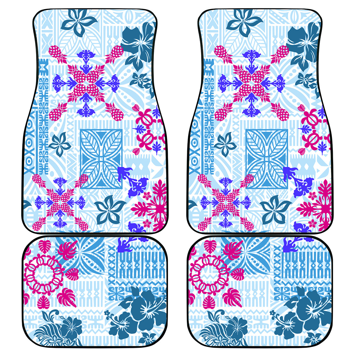Hawaii Tapa Tribal Car Mats With Hawaiian Quilt Pattern Blue LT9 - Wonder Print Shop
