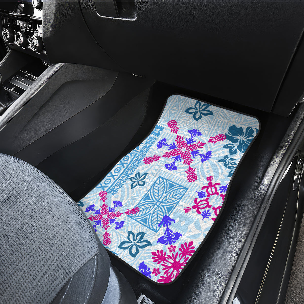 Hawaii Tapa Tribal Car Mats With Hawaiian Quilt Pattern Blue LT9 - Wonder Print Shop