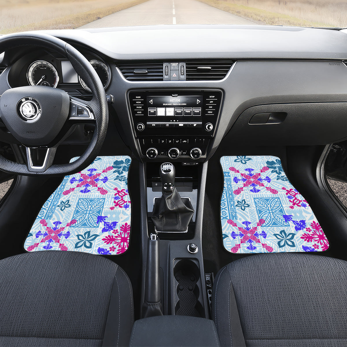 Hawaii Tapa Tribal Car Mats With Hawaiian Quilt Pattern Blue LT9 - Wonder Print Shop