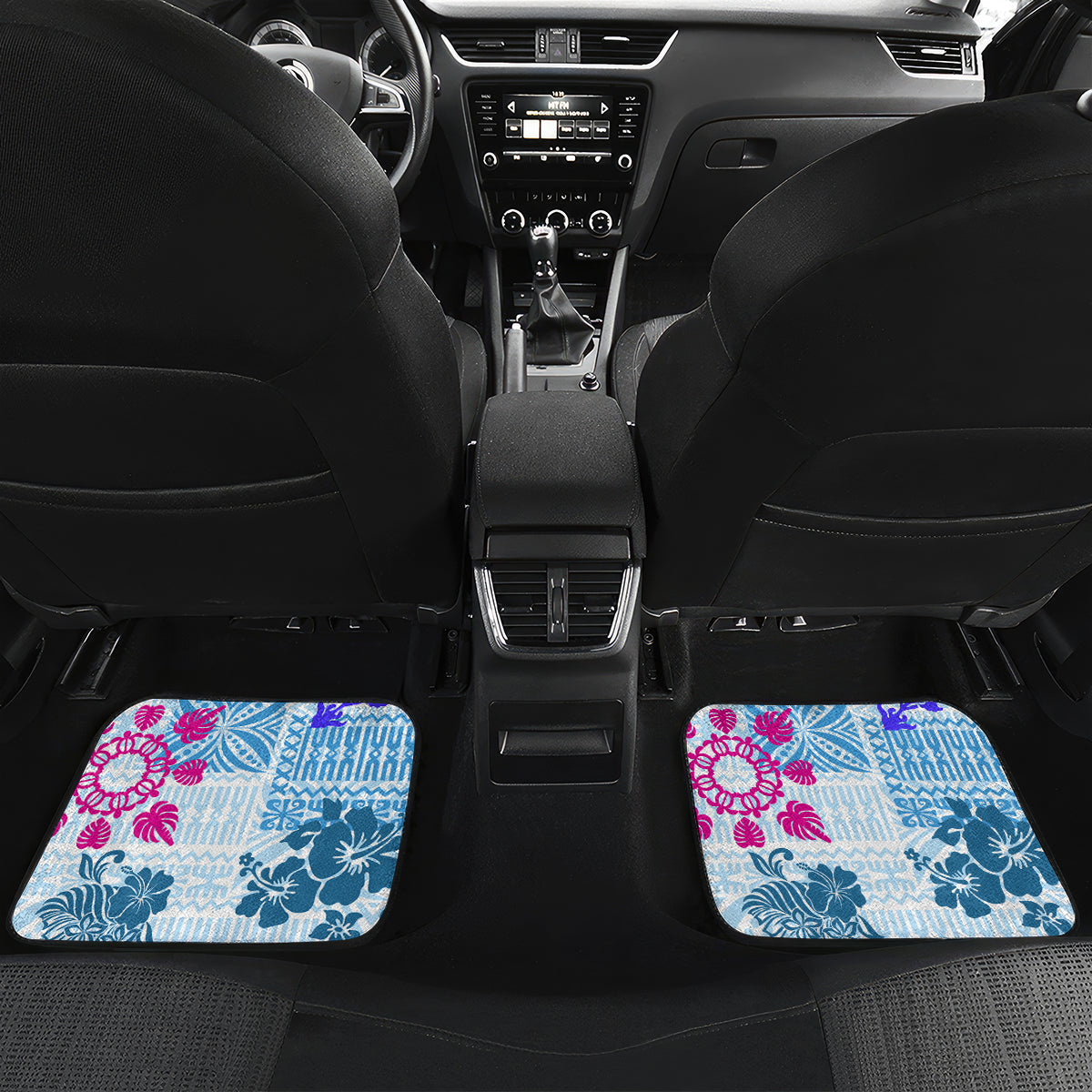 Hawaii Tapa Tribal Car Mats With Hawaiian Quilt Pattern Blue LT9 - Wonder Print Shop