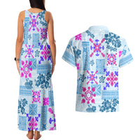 Hawaii Tapa Tribal Couples Matching Tank Maxi Dress and Hawaiian Shirt With Hawaiian Quilt Pattern Blue LT9 - Wonder Print Shop
