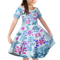 Hawaii Tapa Tribal Family Matching Mermaid Dress and Hawaiian Shirt With Hawaiian Quilt Pattern Blue LT9 - Wonder Print Shop