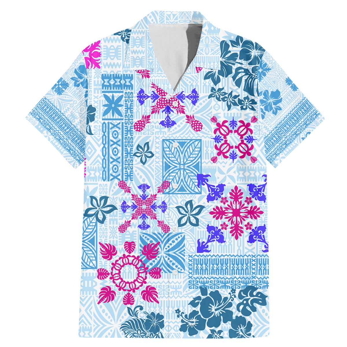 Hawaii Tapa Tribal Family Matching Mermaid Dress and Hawaiian Shirt With Hawaiian Quilt Pattern Blue LT9 - Wonder Print Shop