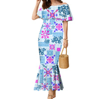 Hawaii Tapa Tribal Family Matching Mermaid Dress and Hawaiian Shirt With Hawaiian Quilt Pattern Blue LT9 - Wonder Print Shop
