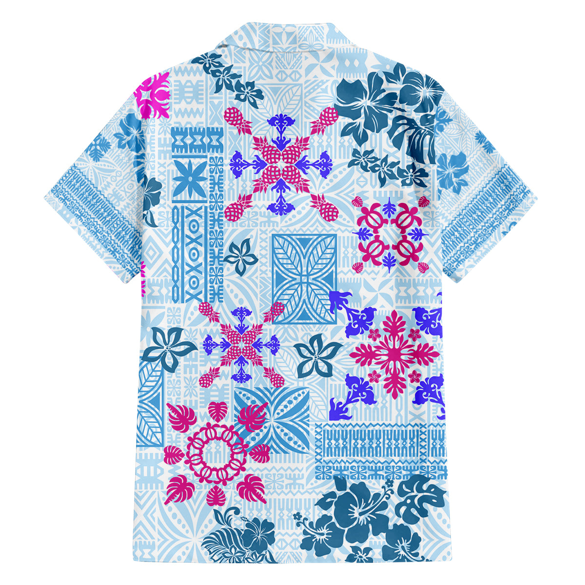 Hawaii Tapa Tribal Family Matching Off Shoulder Maxi Dress and Hawaiian Shirt With Hawaiian Quilt Pattern Blue LT9 - Wonder Print Shop