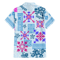 Hawaii Tapa Tribal Family Matching Off Shoulder Maxi Dress and Hawaiian Shirt With Hawaiian Quilt Pattern Blue LT9 - Wonder Print Shop