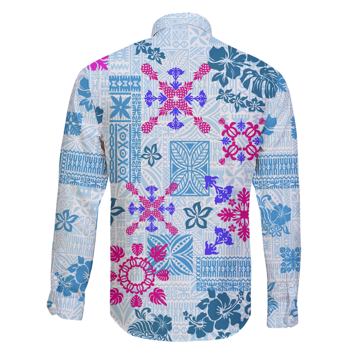 Hawaii Tapa Tribal Family Matching Short Sleeve Bodycon Dress and Hawaiian Shirt With Hawaiian Quilt Pattern Blue - Wonder Print Shop