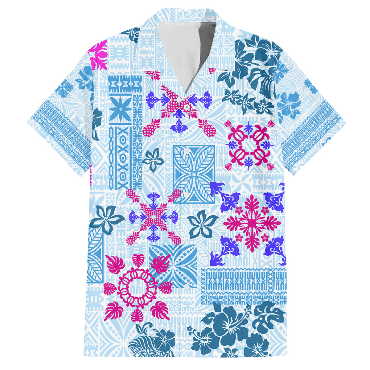 Hawaii Tapa Tribal Family Matching Tank Maxi Dress and Hawaiian Shirt With Hawaiian Quilt Pattern Blue - Wonder Print Shop