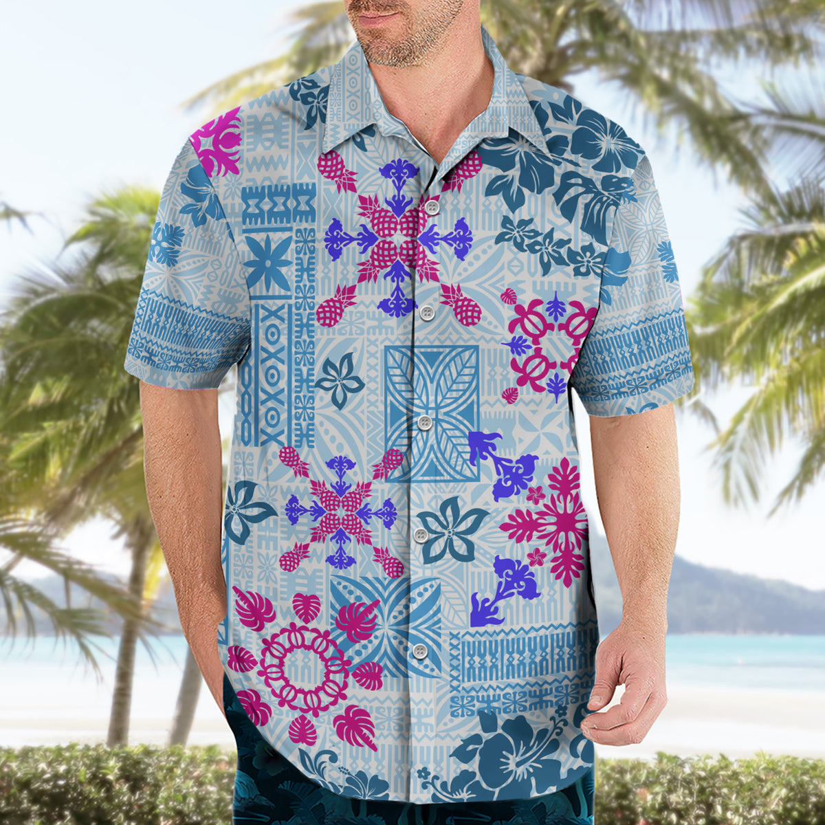 Hawaii Tapa Tribal Hawaiian Shirt With Hawaiian Quilt Pattern Blue - Wonder Print Shop
