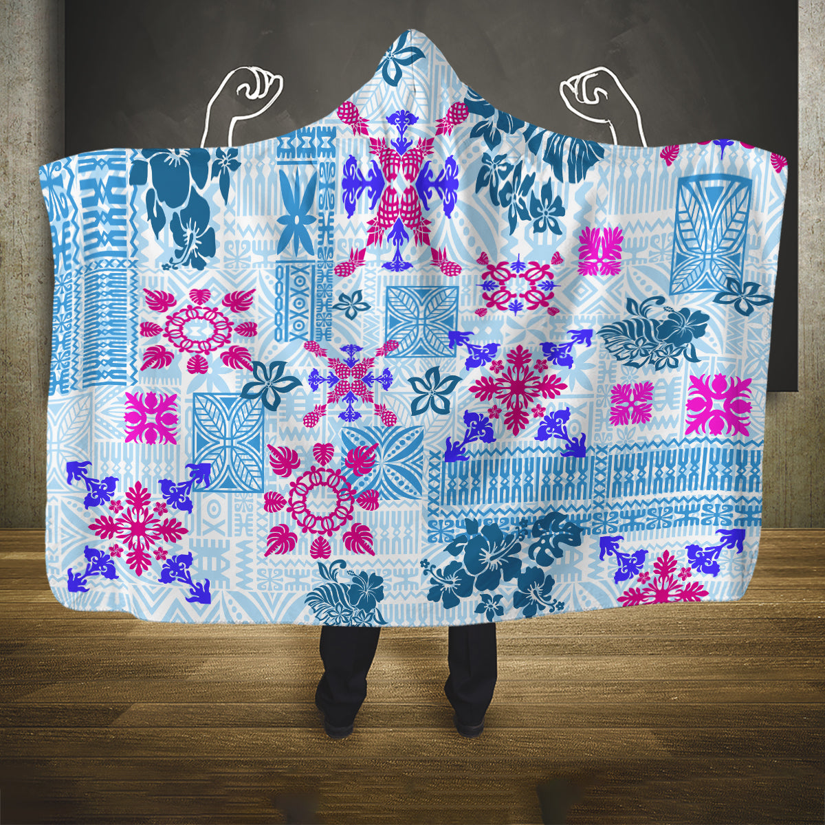 hawaii-tapa-tribal-hooded-blanket-with-hawaiian-quilt-pattern-blue