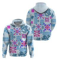 Hawaii Tapa Tribal Hoodie With Hawaiian Quilt Pattern Blue - Wonder Print Shop
