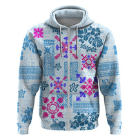 Hawaii Tapa Tribal Hoodie With Hawaiian Quilt Pattern Blue - Wonder Print Shop