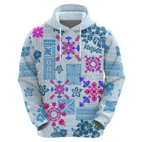 Hawaii Tapa Tribal Hoodie With Hawaiian Quilt Pattern Blue - Wonder Print Shop
