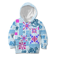 Hawaii Tapa Tribal Kid Hoodie With Hawaiian Quilt Pattern Blue - Wonder Print Shop