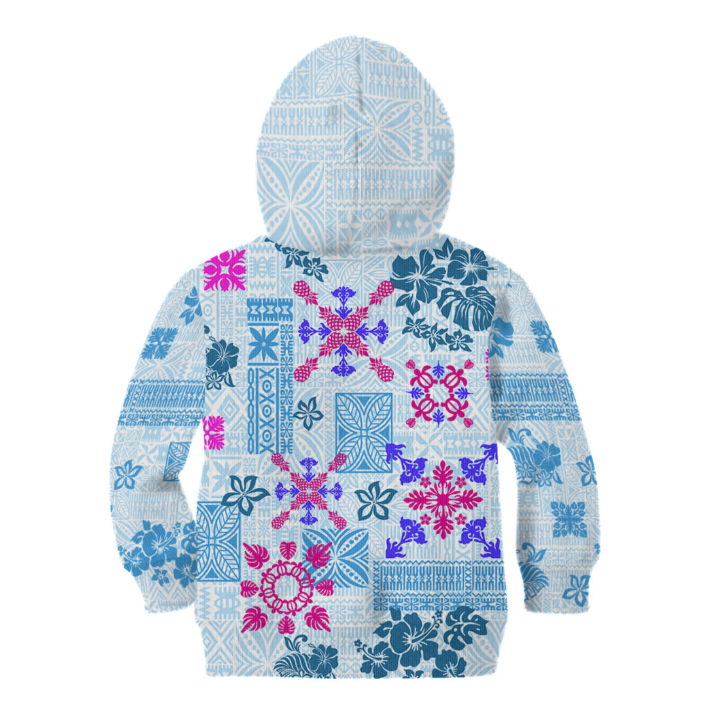 Hawaii Tapa Tribal Kid Hoodie With Hawaiian Quilt Pattern Blue - Wonder Print Shop