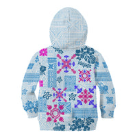Hawaii Tapa Tribal Kid Hoodie With Hawaiian Quilt Pattern Blue - Wonder Print Shop