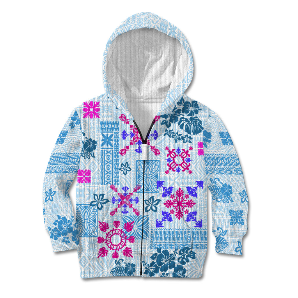 Hawaii Tapa Tribal Kid Hoodie With Hawaiian Quilt Pattern Blue - Wonder Print Shop