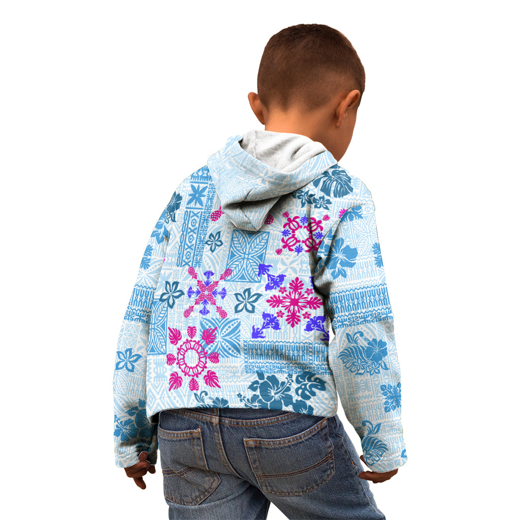 Hawaii Tapa Tribal Kid Hoodie With Hawaiian Quilt Pattern Blue - Wonder Print Shop