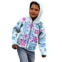 Hawaii Tapa Tribal Kid Hoodie With Hawaiian Quilt Pattern Blue - Wonder Print Shop