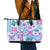 Hawaii Tapa Tribal Leather Tote Bag With Hawaiian Quilt Pattern Blue - Wonder Print Shop