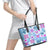Hawaii Tapa Tribal Leather Tote Bag With Hawaiian Quilt Pattern Blue - Wonder Print Shop