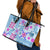 Hawaii Tapa Tribal Leather Tote Bag With Hawaiian Quilt Pattern Blue - Wonder Print Shop