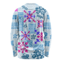 Hawaii Tapa Tribal Long Sleeve Shirt With Hawaiian Quilt Pattern Blue - Wonder Print Shop