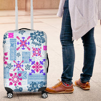 Hawaii Tapa Tribal Luggage Cover With Hawaiian Quilt Pattern Blue - Wonder Print Shop
