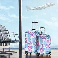 Hawaii Tapa Tribal Luggage Cover With Hawaiian Quilt Pattern Blue - Wonder Print Shop