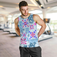 Hawaii Tapa Tribal Men Tank Top With Hawaiian Quilt Pattern Blue - Wonder Print Shop