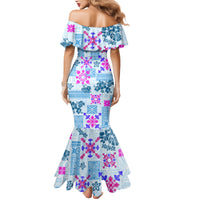 Hawaii Tapa Tribal Mermaid Dress With Hawaiian Quilt Pattern Blue - Wonder Print Shop