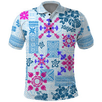 Hawaii Tapa Tribal Polo Shirt With Hawaiian Quilt Pattern Blue - Wonder Print Shop
