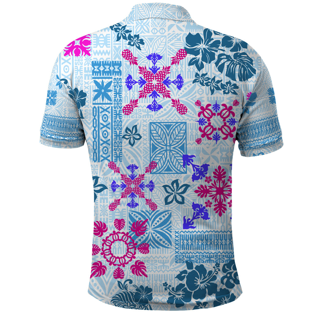 Hawaii Tapa Tribal Polo Shirt With Hawaiian Quilt Pattern Blue - Wonder Print Shop