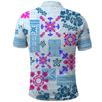 Hawaii Tapa Tribal Polo Shirt With Hawaiian Quilt Pattern Blue - Wonder Print Shop