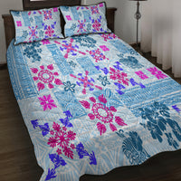 Hawaii Tapa Tribal Quilt Bed Set With Hawaiian Quilt Pattern Blue - Wonder Print Shop