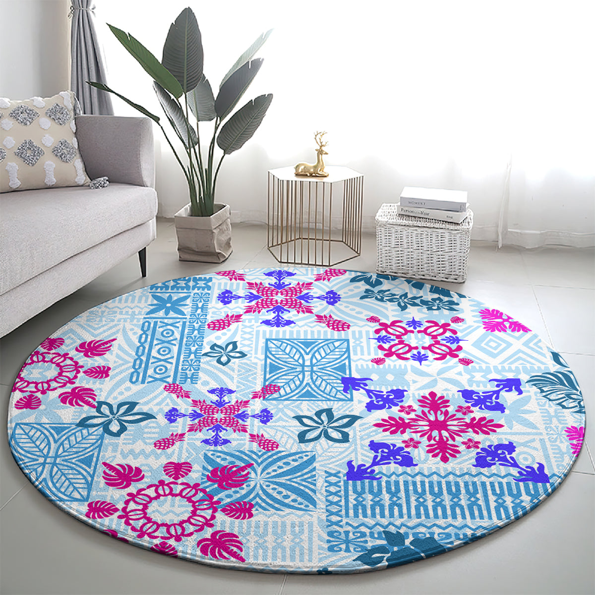 hawaii-tapa-tribal-round-carpet-with-hawaiian-quilt-pattern-blue