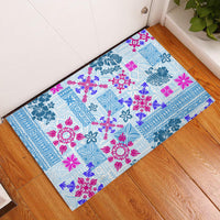 Hawaii Tapa Tribal Rubber Doormat With Hawaiian Quilt Pattern Blue - Wonder Print Shop