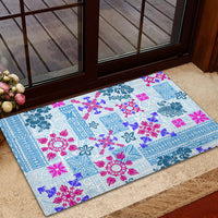 Hawaii Tapa Tribal Rubber Doormat With Hawaiian Quilt Pattern Blue - Wonder Print Shop