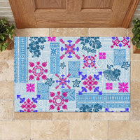 Hawaii Tapa Tribal Rubber Doormat With Hawaiian Quilt Pattern Blue - Wonder Print Shop