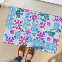 Hawaii Tapa Tribal Rubber Doormat With Hawaiian Quilt Pattern Blue - Wonder Print Shop