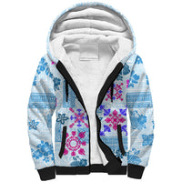 Hawaii Tapa Tribal Sherpa Hoodie With Hawaiian Quilt Pattern Blue - Wonder Print Shop