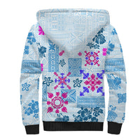 Hawaii Tapa Tribal Sherpa Hoodie With Hawaiian Quilt Pattern Blue - Wonder Print Shop
