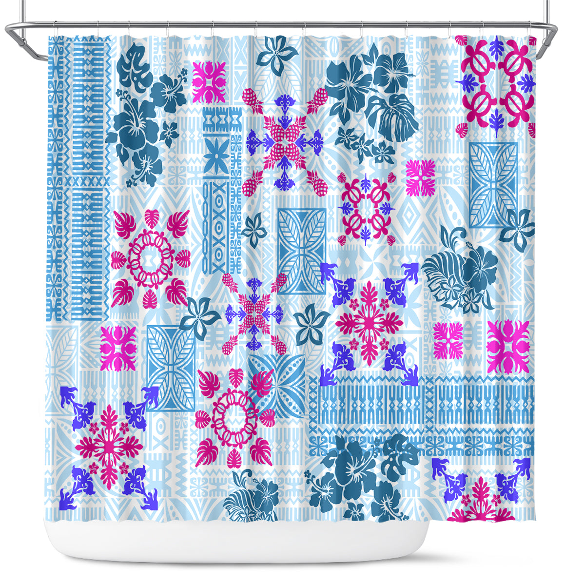 hawaii-tapa-tribal-shower-curtain-with-hawaiian-quilt-pattern-blue