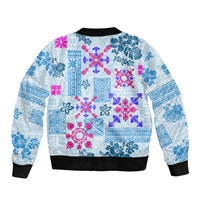 Hawaii Tapa Tribal Sleeve Zip Bomber Jacket With Hawaiian Quilt Pattern Blue - Wonder Print Shop